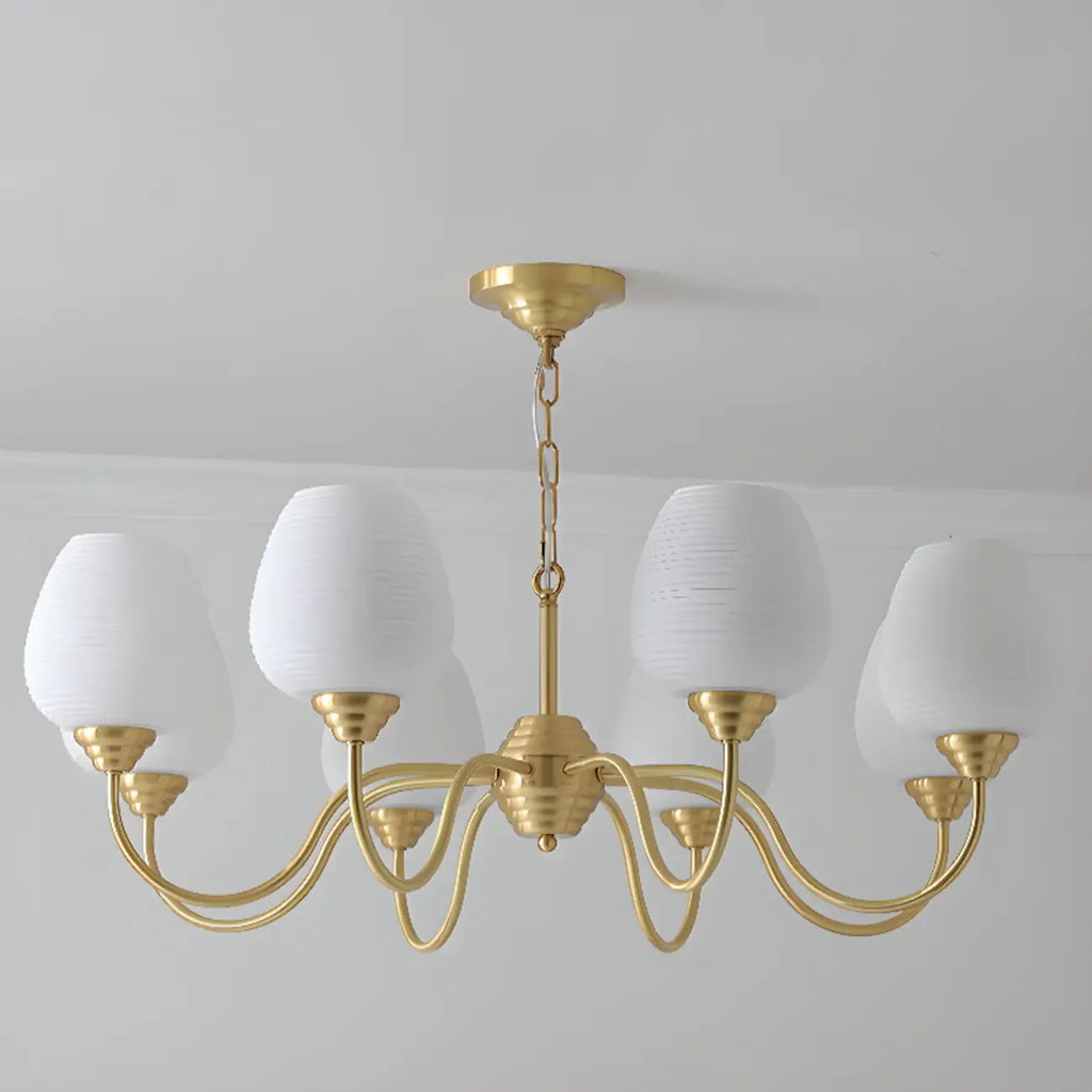 Lustre vintage en laiton doré à 8 lumières, longueur de suspension réglable