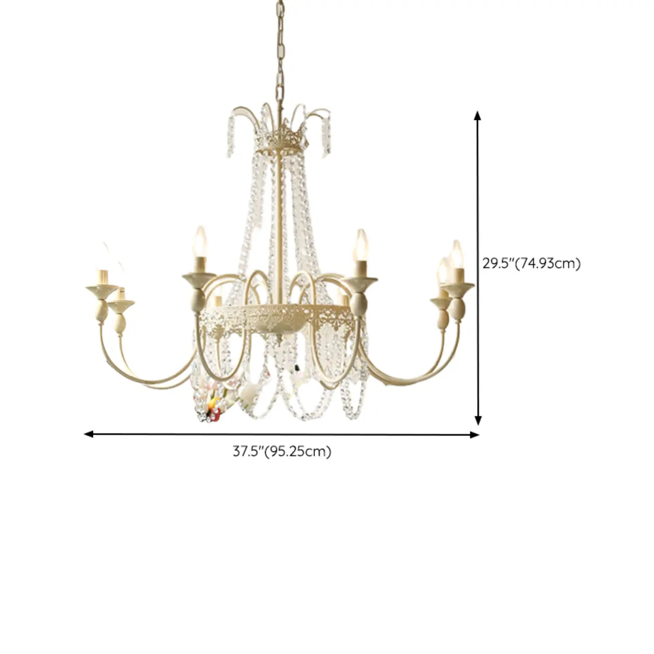 Lustre moderne en métal et cristal, style candélabre, couleur craie