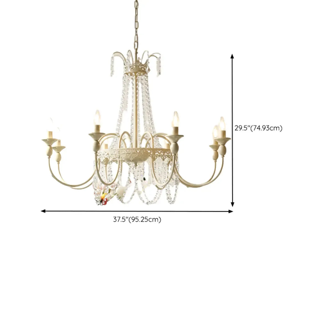Lustre moderne en métal et cristal, style candélabre, couleur craie