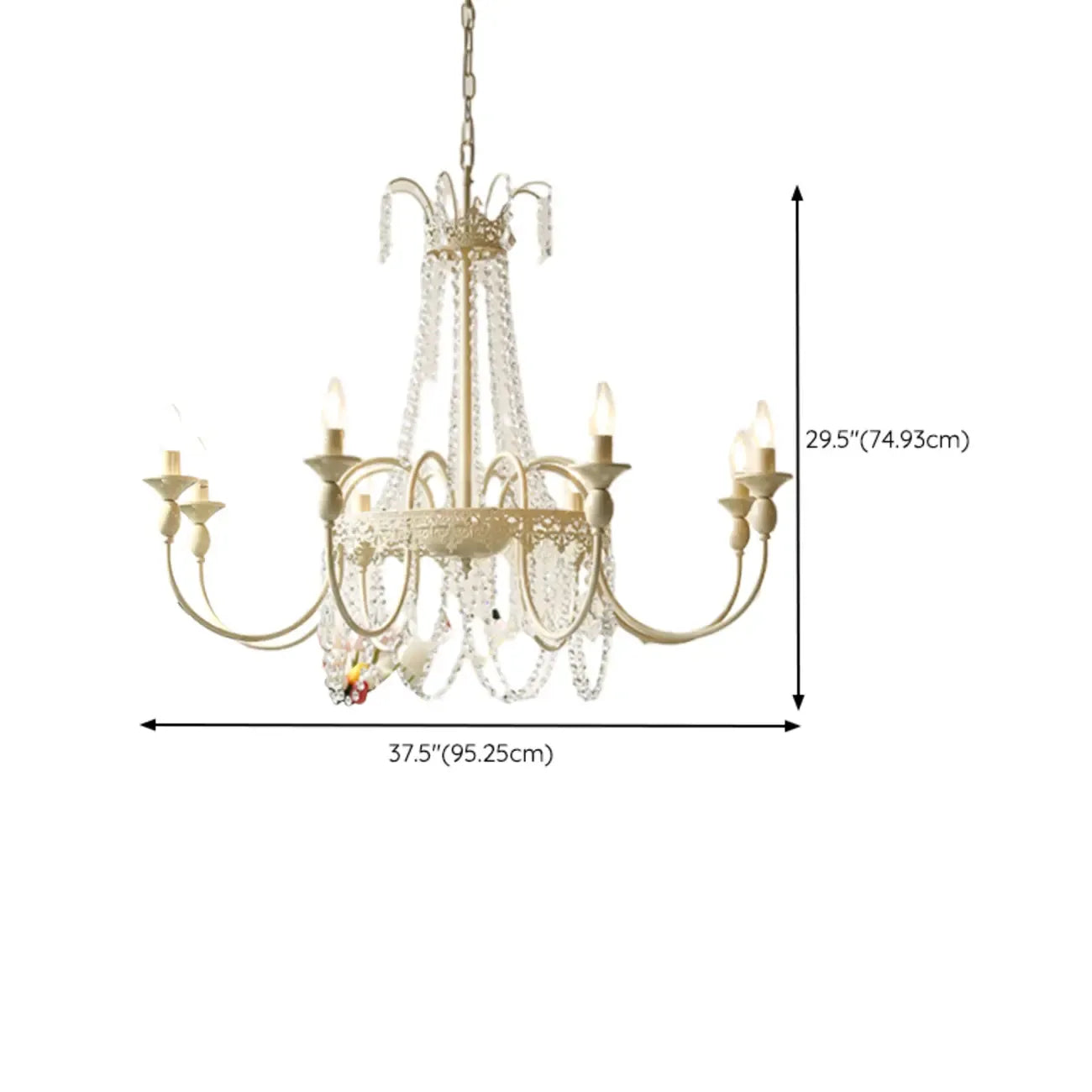 Lustre moderne en métal et cristal, style candélabre, couleur craie