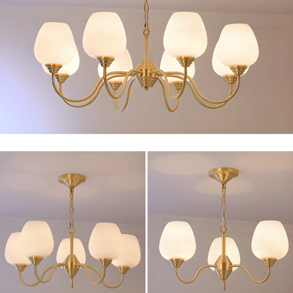 Lustre vintage en laiton doré à 8 lumières, longueur de suspension réglable