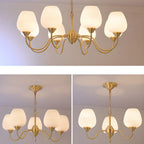 Lustre vintage en laiton doré à 8 lumières, longueur de suspension réglable
