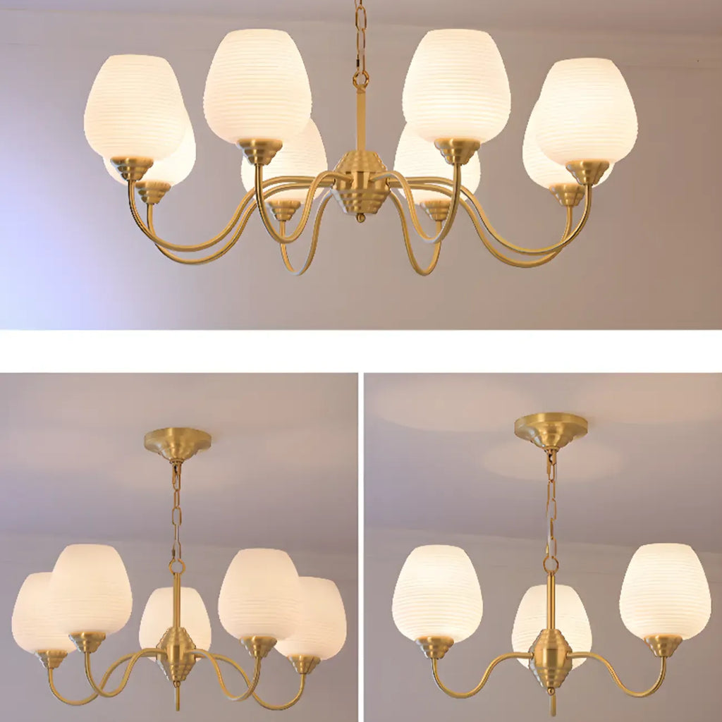 Lustre vintage en laiton doré à 8 lumières, longueur de suspension réglable