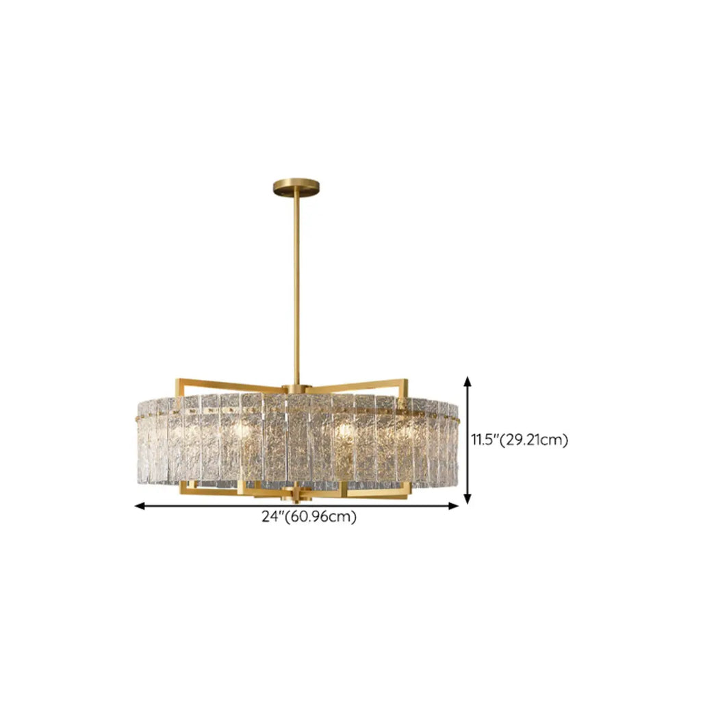 Lustre rond de luxe en cristal avec abat-jour en verre