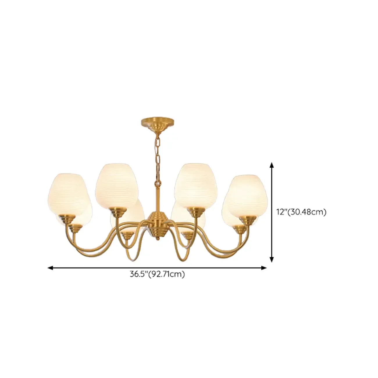 Lustre vintage en laiton doré à 8 lumières, longueur de suspension réglable