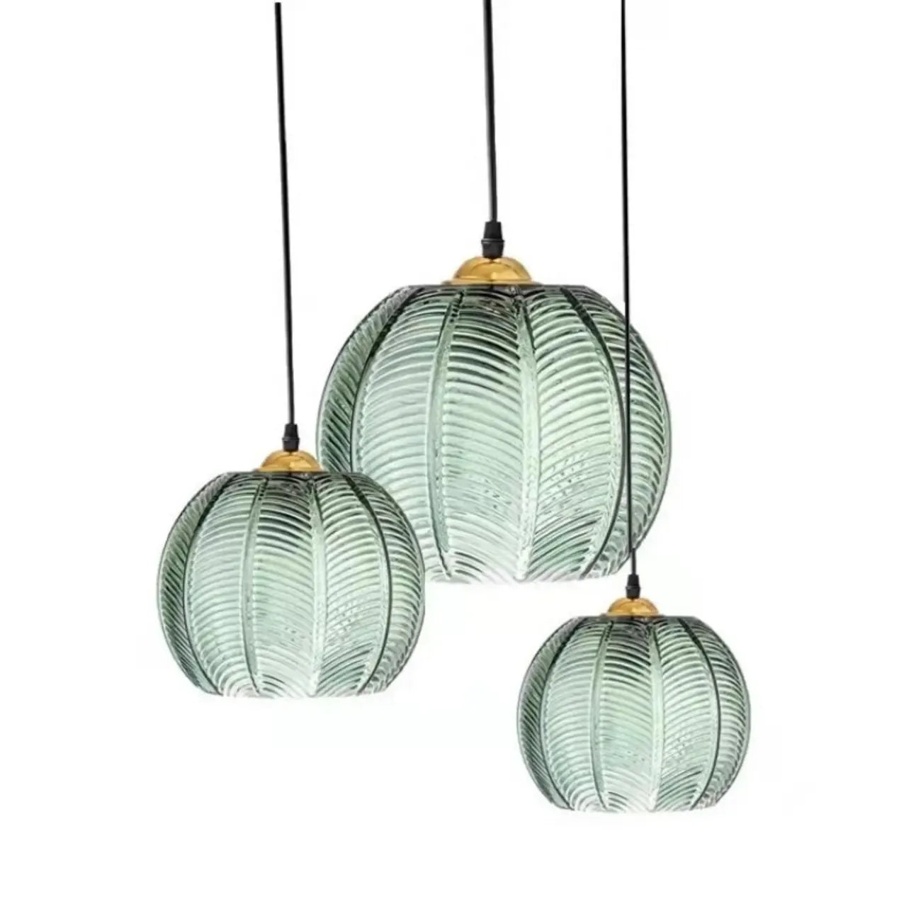 Suspension globe moderne en verre vert inspirée des feuilles