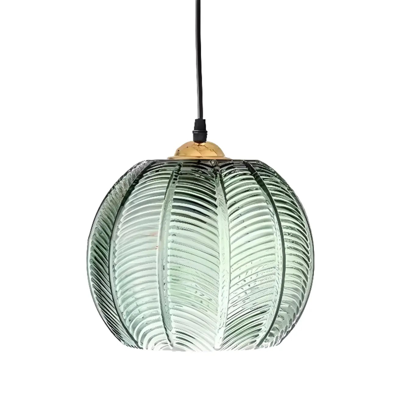 Suspension globe moderne en verre vert inspirée des feuilles