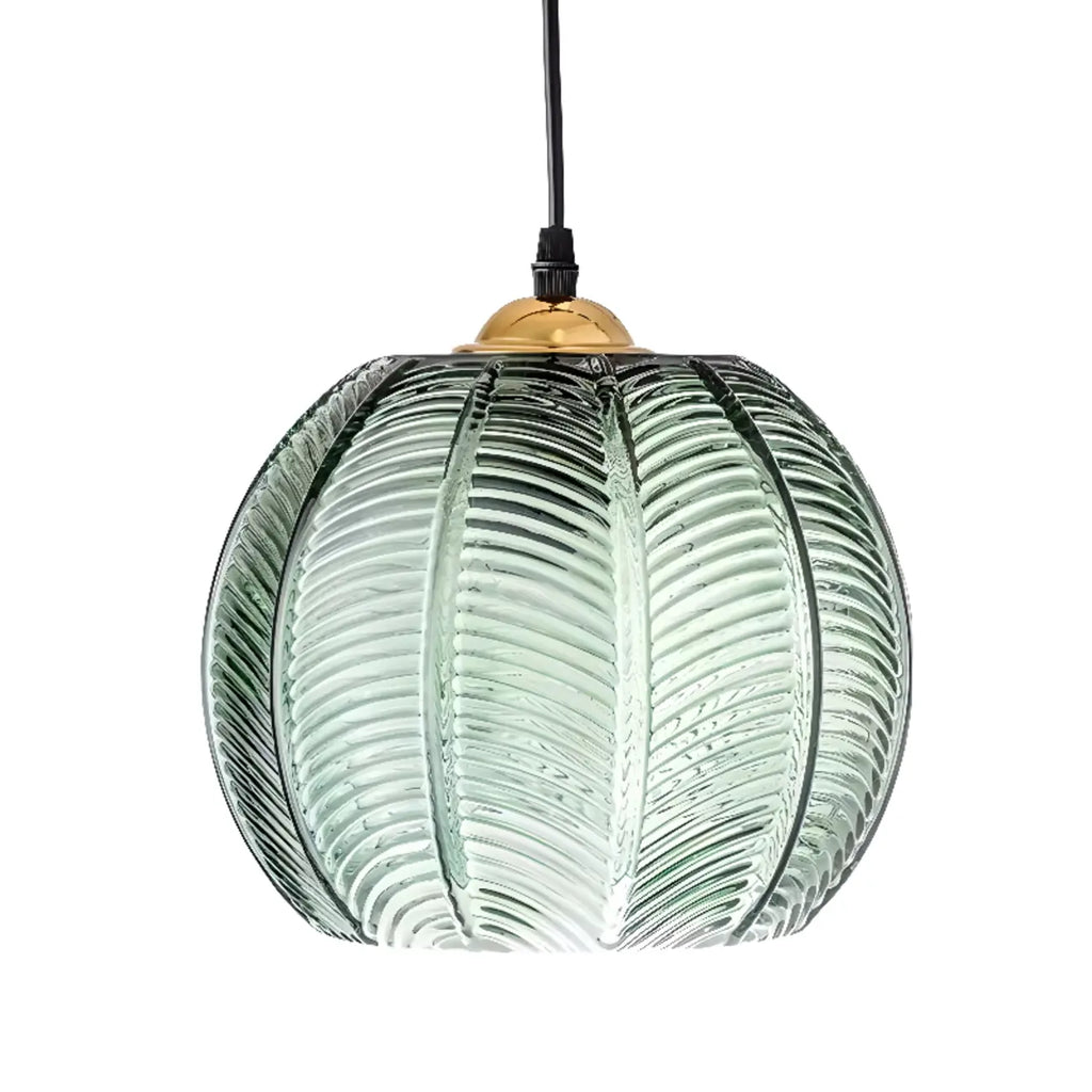 Suspension globe moderne en verre vert inspirée des feuilles
