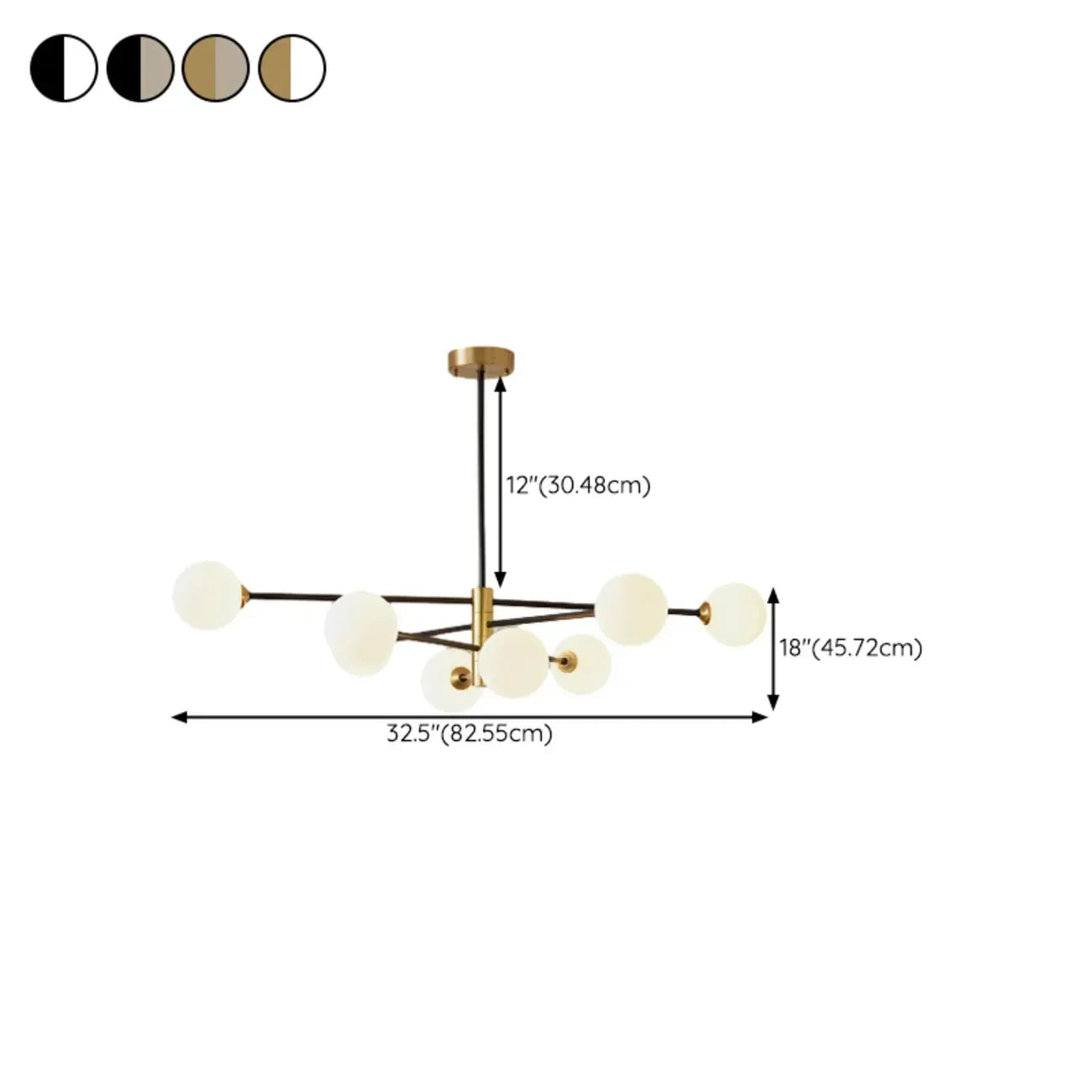 Lustre Sputnik moderne à 8 lumières en verre et globes