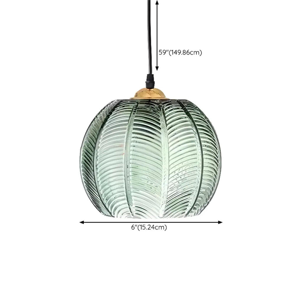 Suspension globe moderne en verre vert inspirée des feuilles