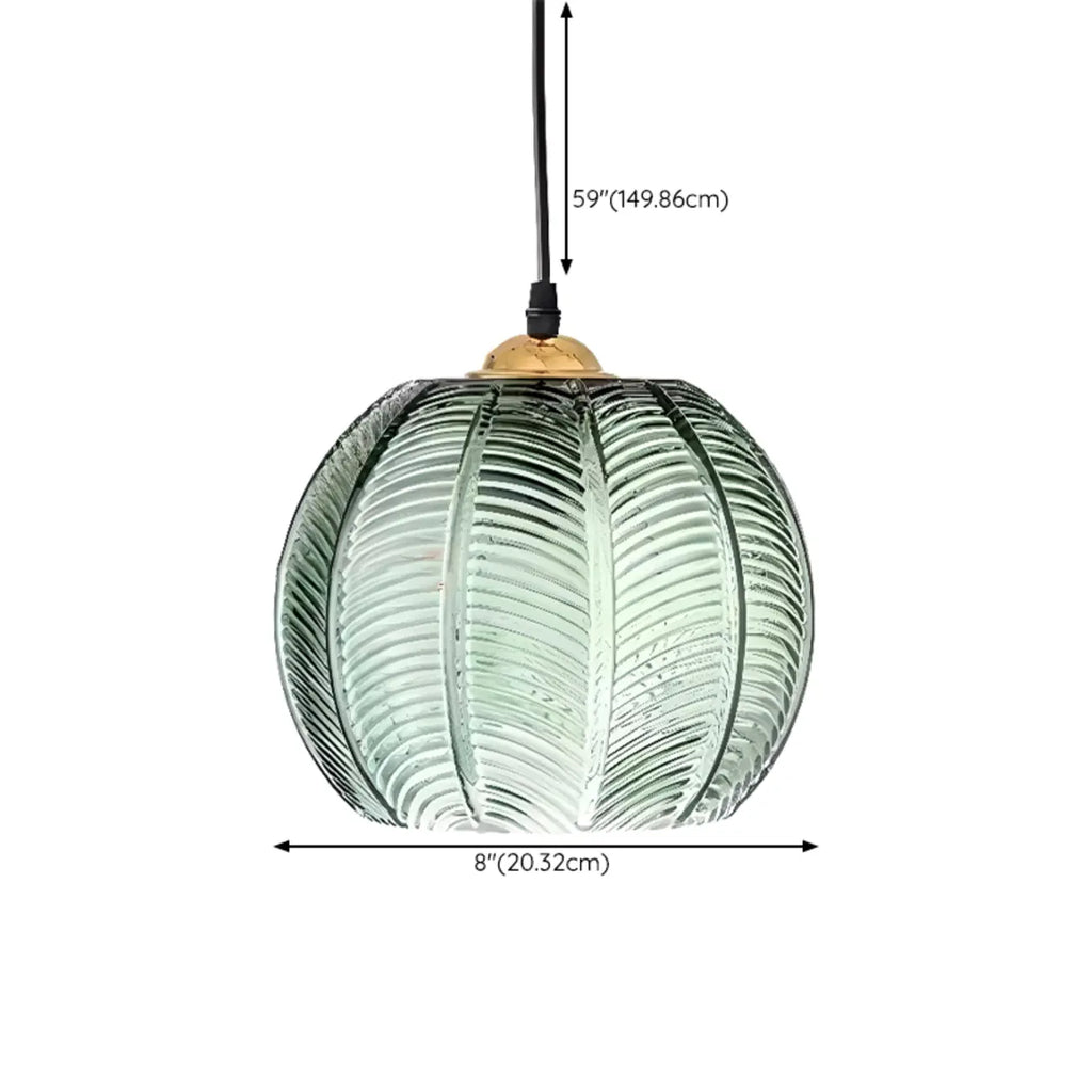 Suspension globe moderne en verre vert inspirée des feuilles