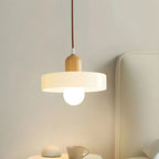 Lampe suspendue LED ronde élégante en verre crème pour chevet