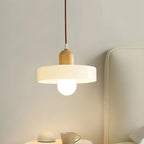 Lampe suspendue LED ronde élégante en verre crème pour chevet