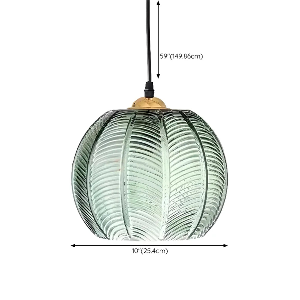 Suspension globe moderne en verre vert inspirée des feuilles