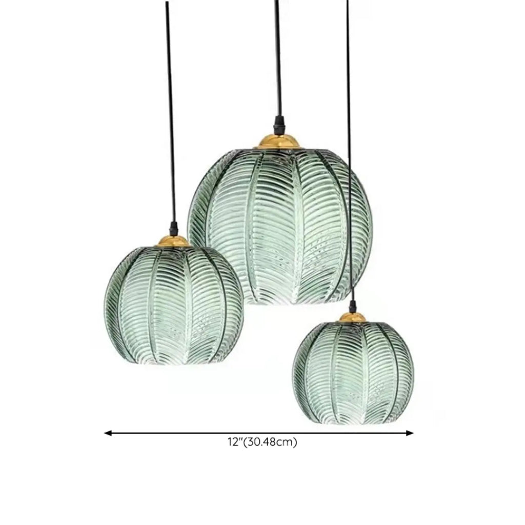 Suspension globe moderne en verre vert inspirée des feuilles