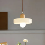 Lampe suspendue LED ronde élégante en verre crème pour chevet