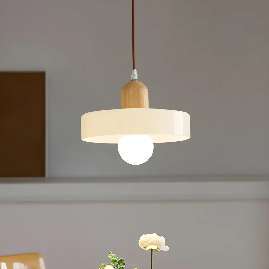 Lampe suspendue LED ronde élégante en verre crème pour chevet