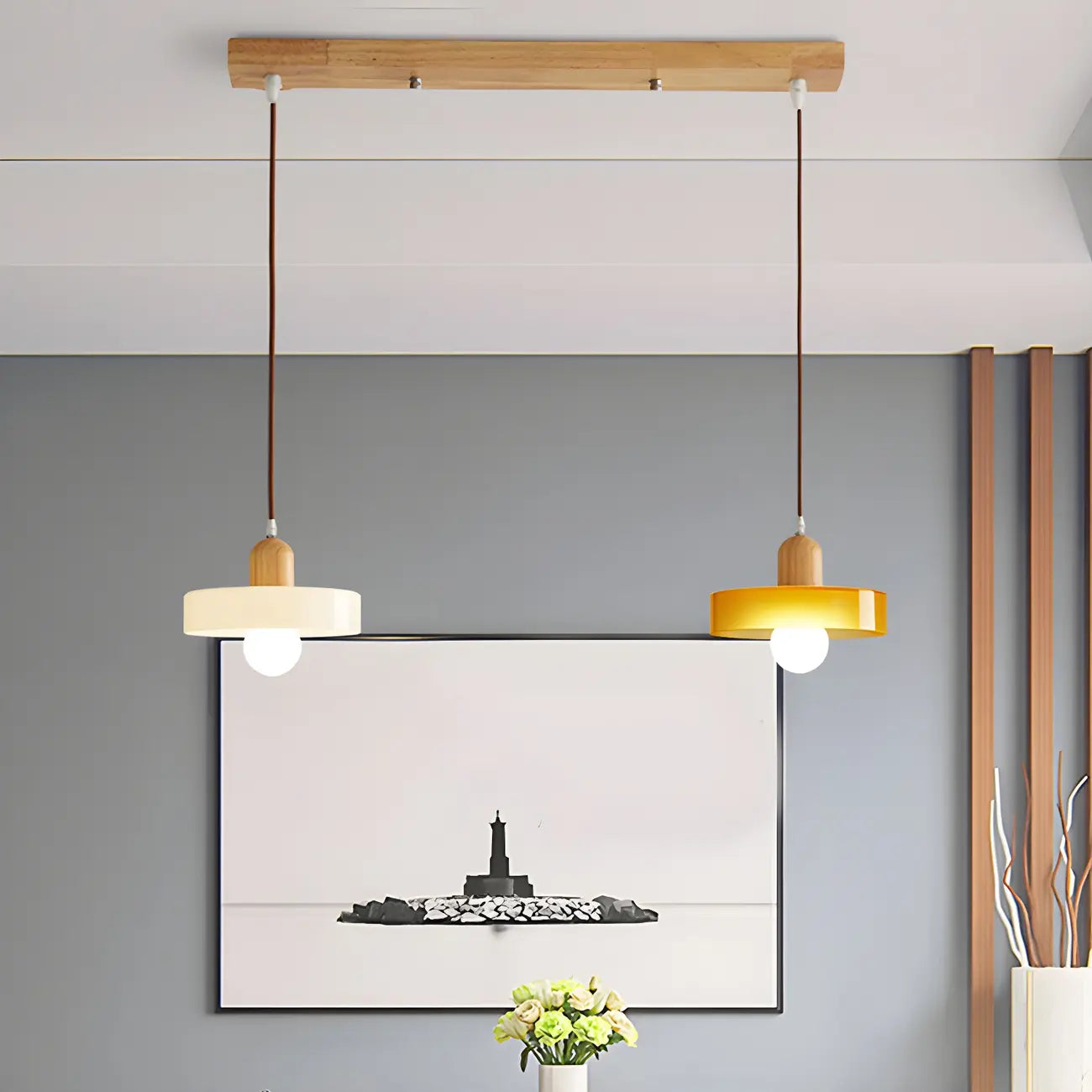 Lampe suspendue LED ronde élégante en verre crème pour chevet