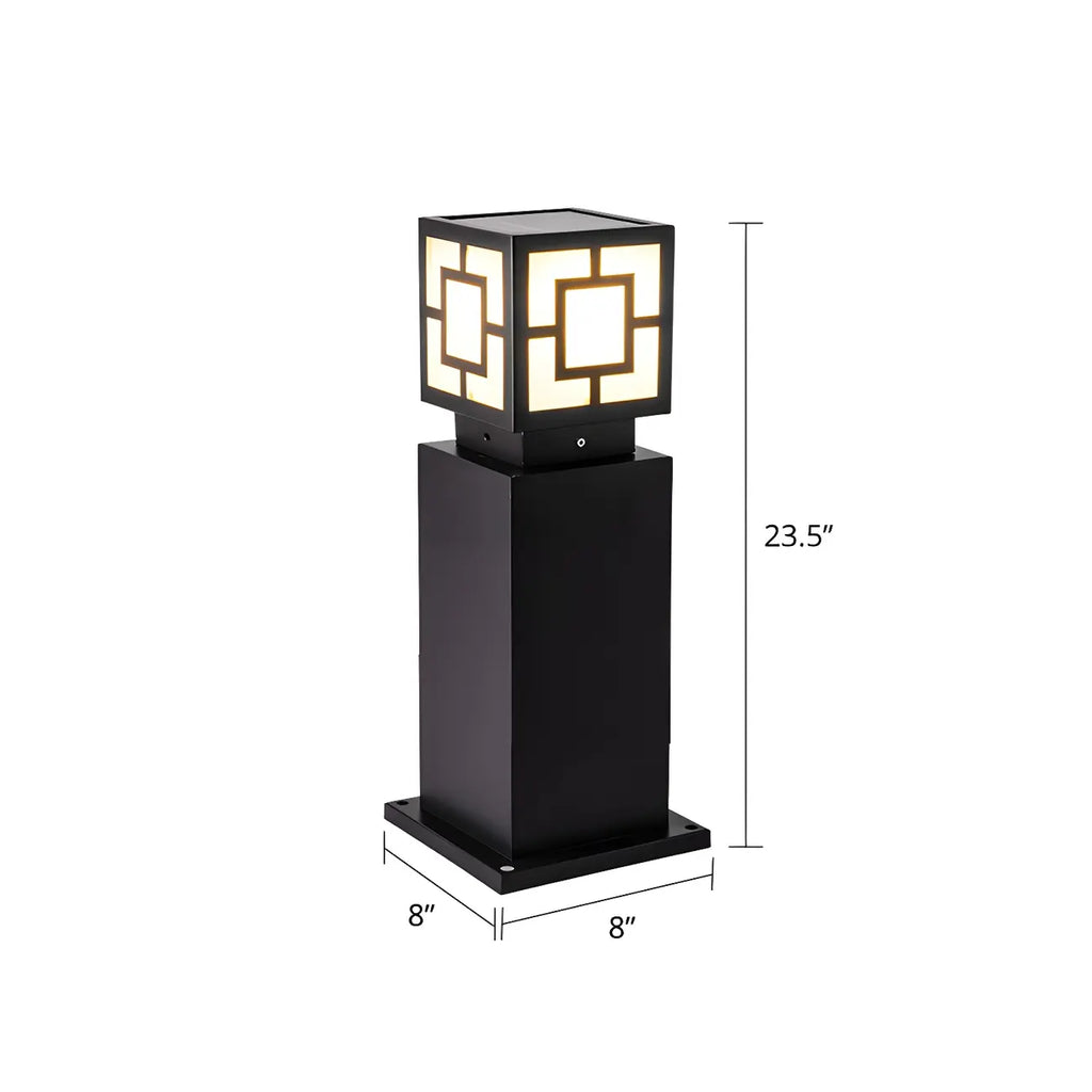 Borne d'éclairage extérieur classique à LED solaires noires pour allée paysagère