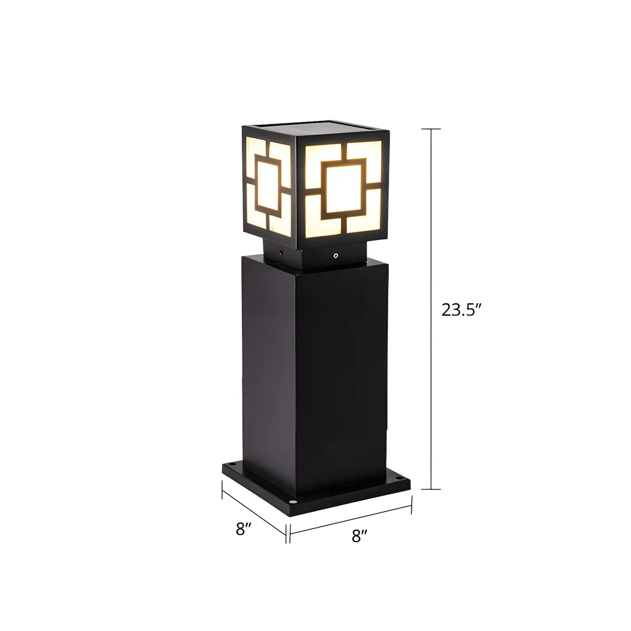 Borne d'éclairage extérieur classique à LED solaires noires pour allée paysagère