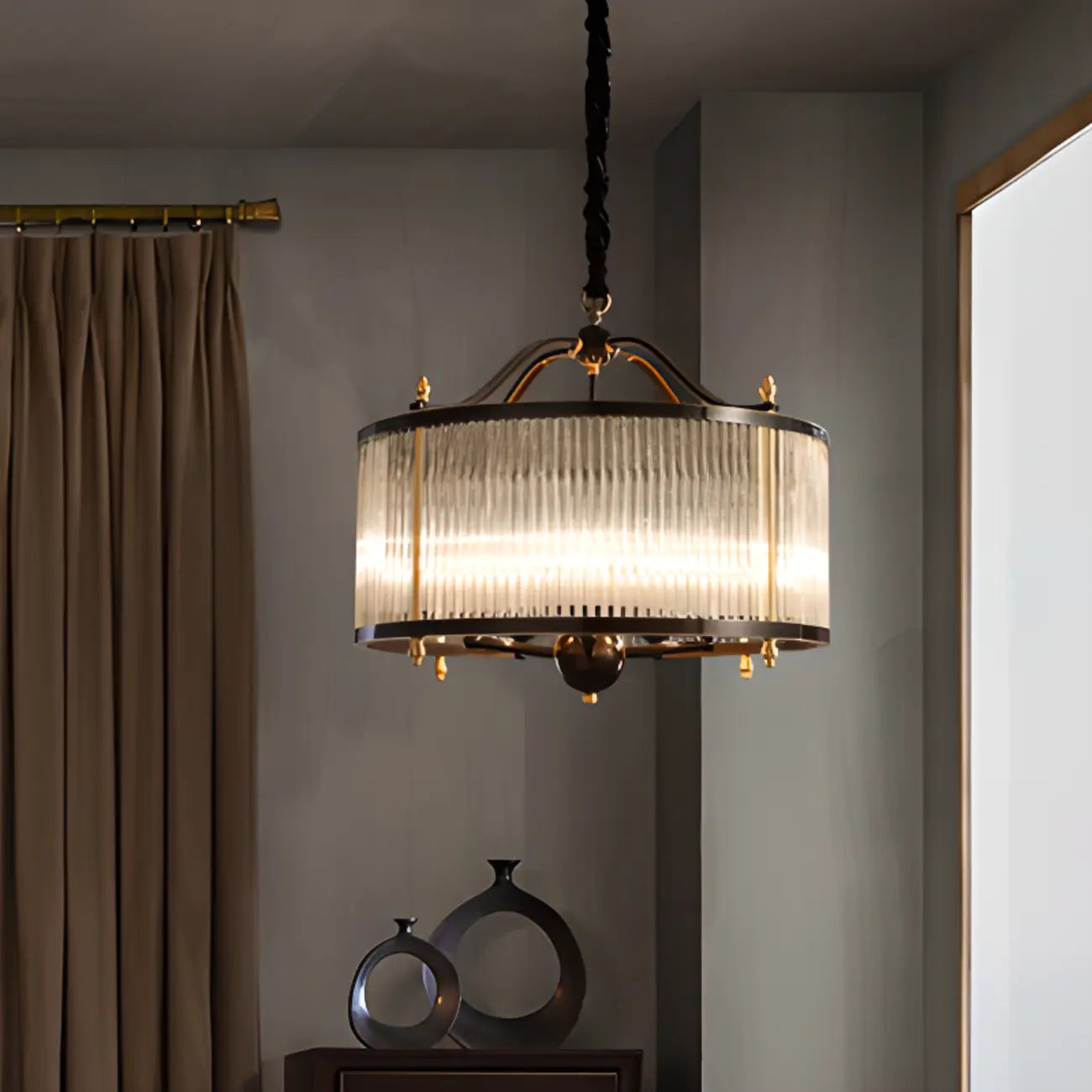 Lustre rond moderne à 3 lumières en cristal, hauteur réglable