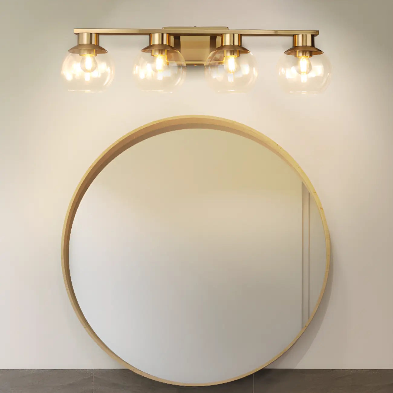 Appliques de salle de bain classiques en laiton avec abat-jour sphérique transparent
