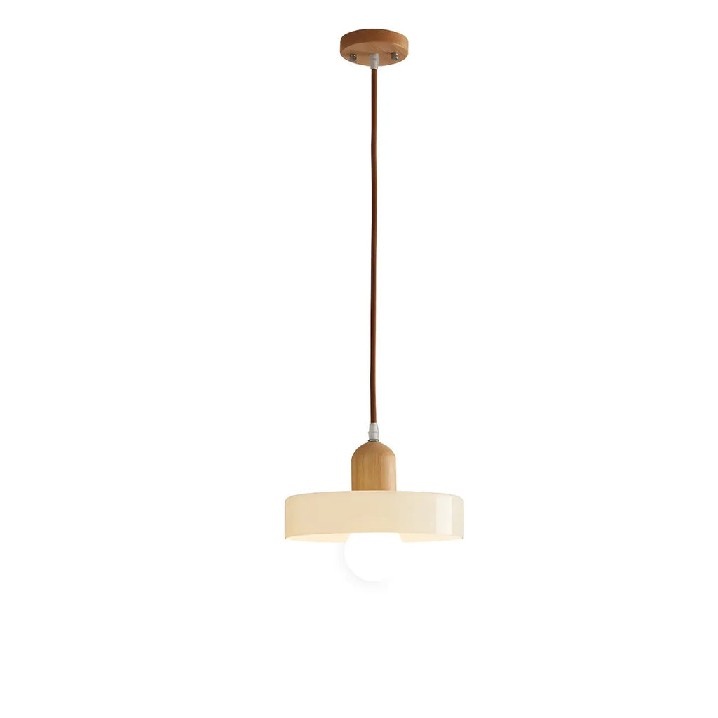 Lampe suspendue LED ronde élégante en verre crème pour chevet