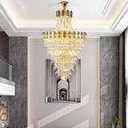 Lustre luxueux en cristal doré à long cascade