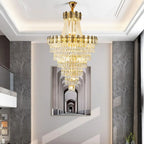 Lustre luxueux en cristal doré à long cascade