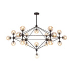 Lustre industriel noir à globe avec abat-jour en verre cognac