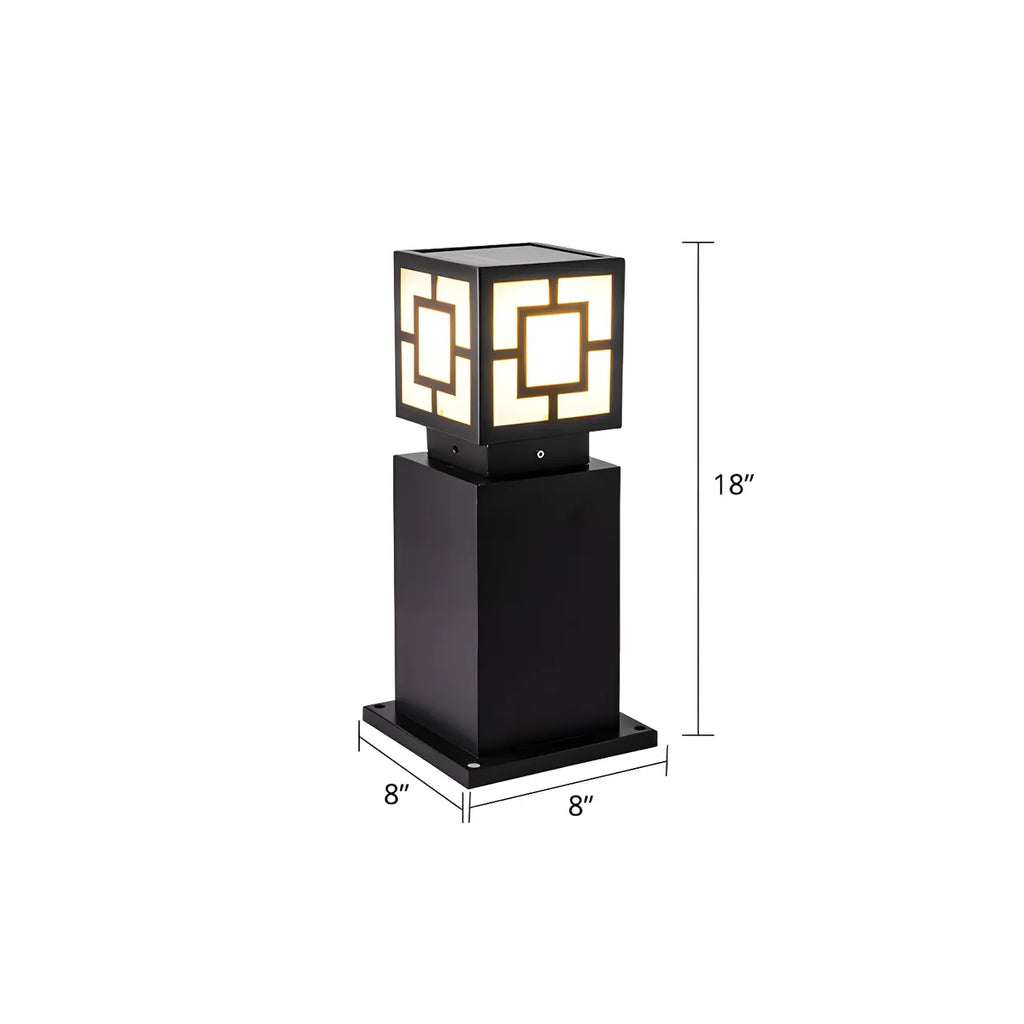 Borne d'éclairage extérieur classique à LED solaires noires pour allée paysagère