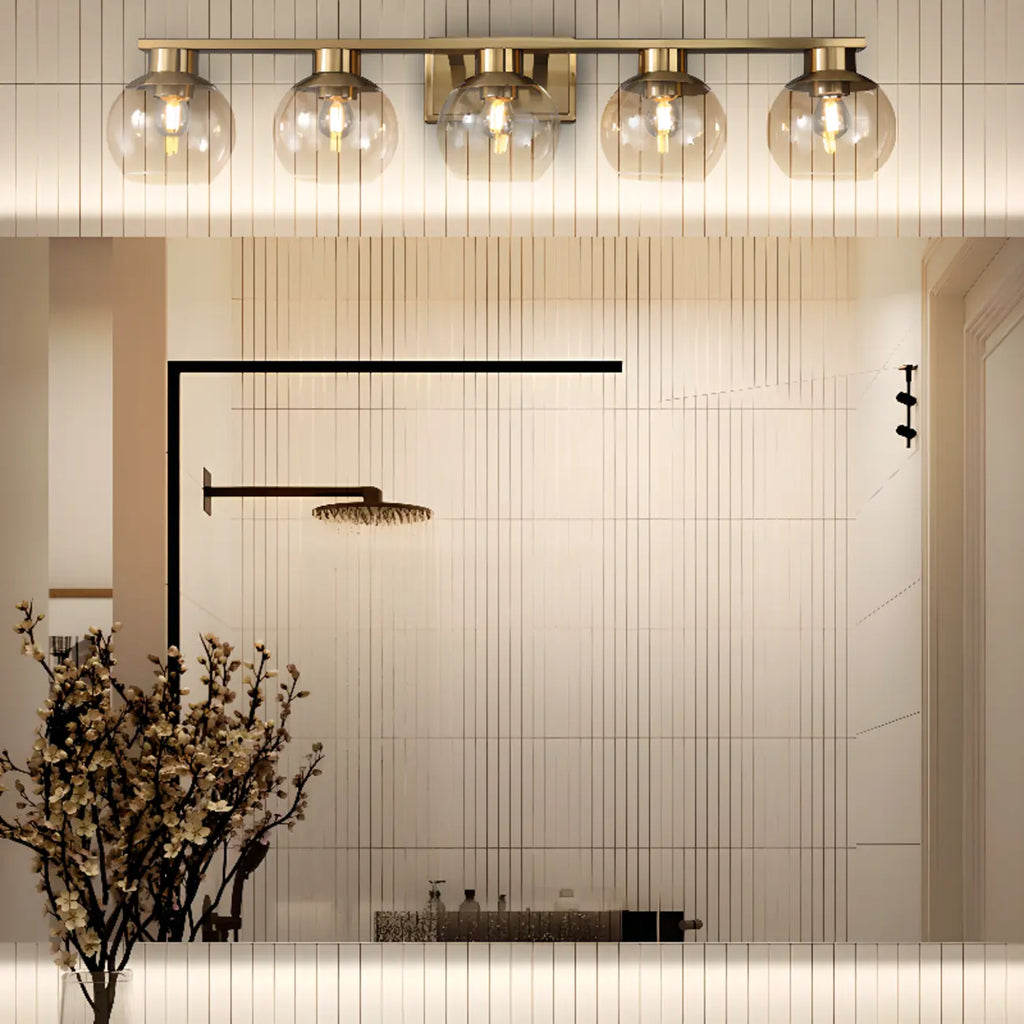 Appliques de salle de bain classiques en laiton avec abat-jour sphérique transparent