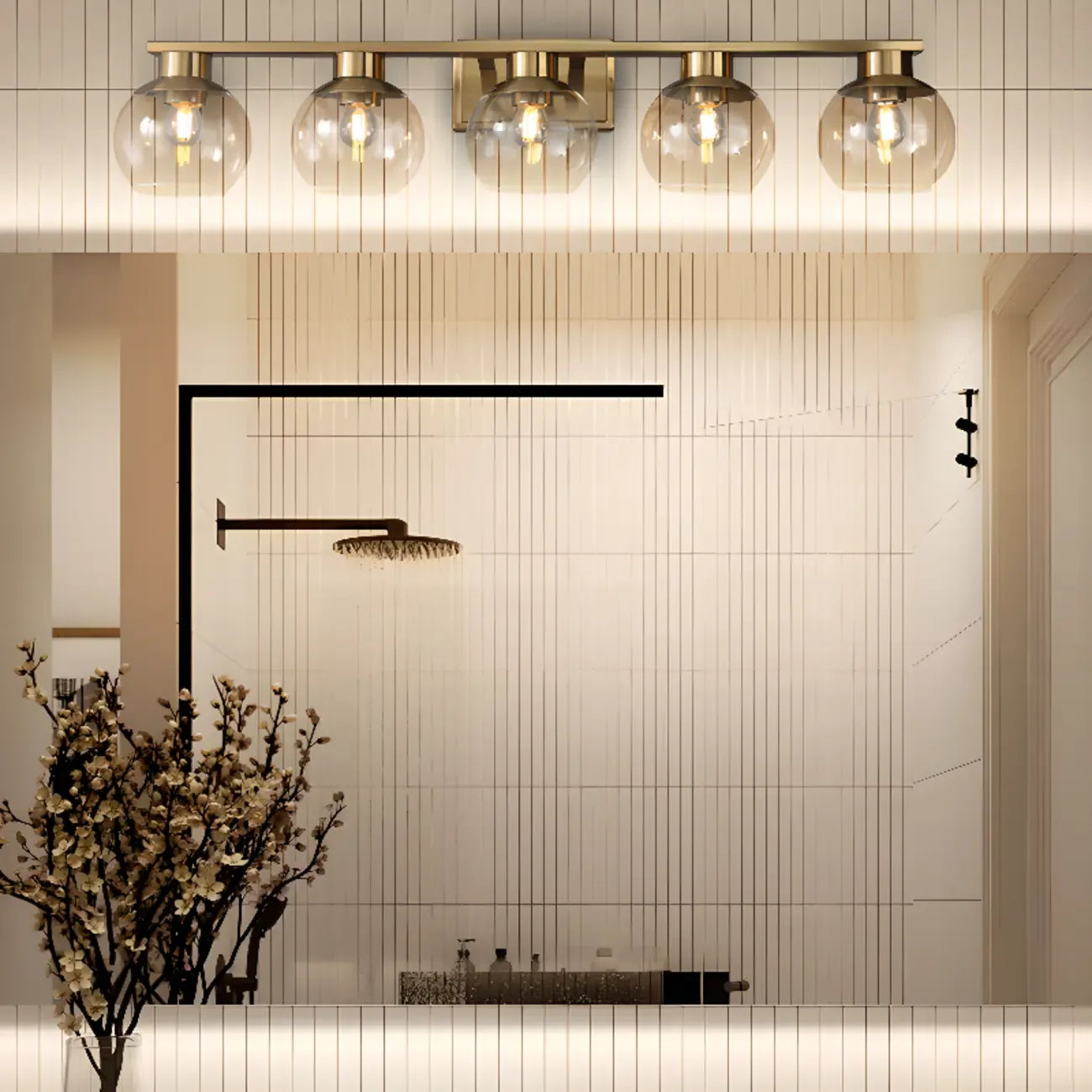 Appliques de salle de bain classiques en laiton avec abat-jour sphérique transparent