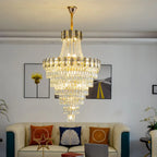 Lustre luxueux en cristal doré à long cascade