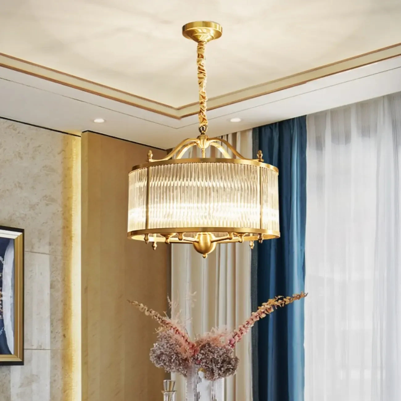 Lustre rond moderne à 3 lumières en cristal, hauteur réglable