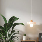 Lampe suspendue LED ronde élégante en verre crème pour chevet