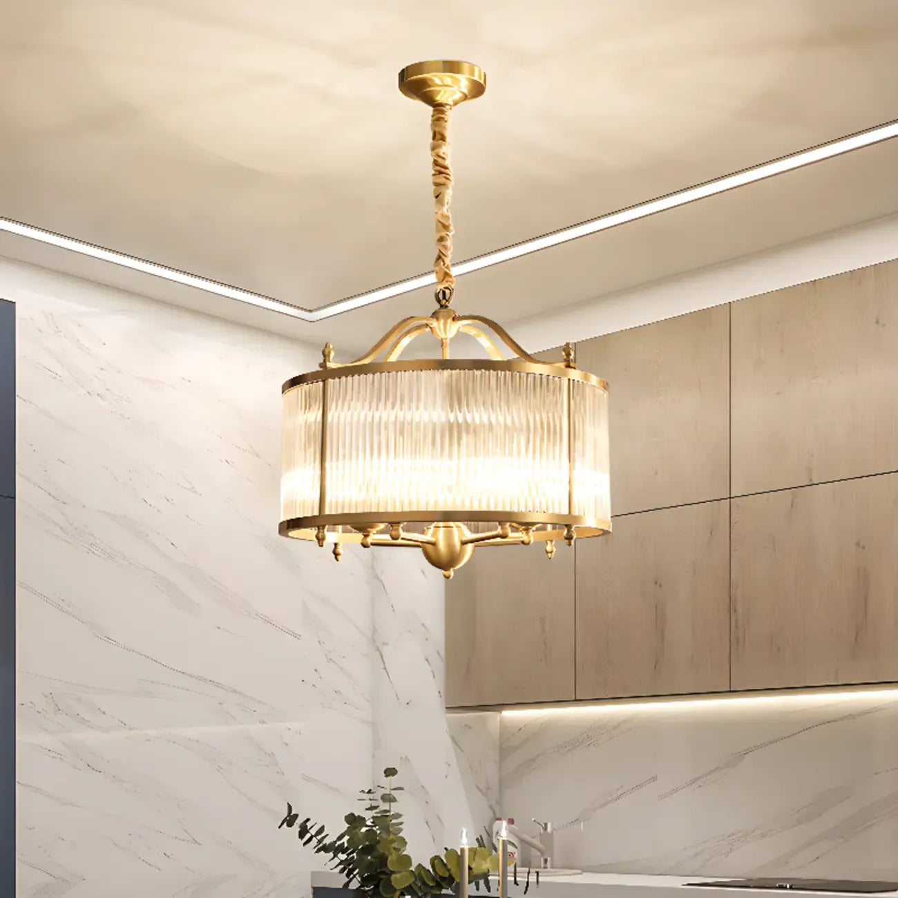 Lustre rond moderne à 3 lumières en cristal, hauteur réglable