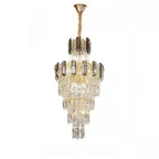 Lustre luxueux en cristal doré à long cascade