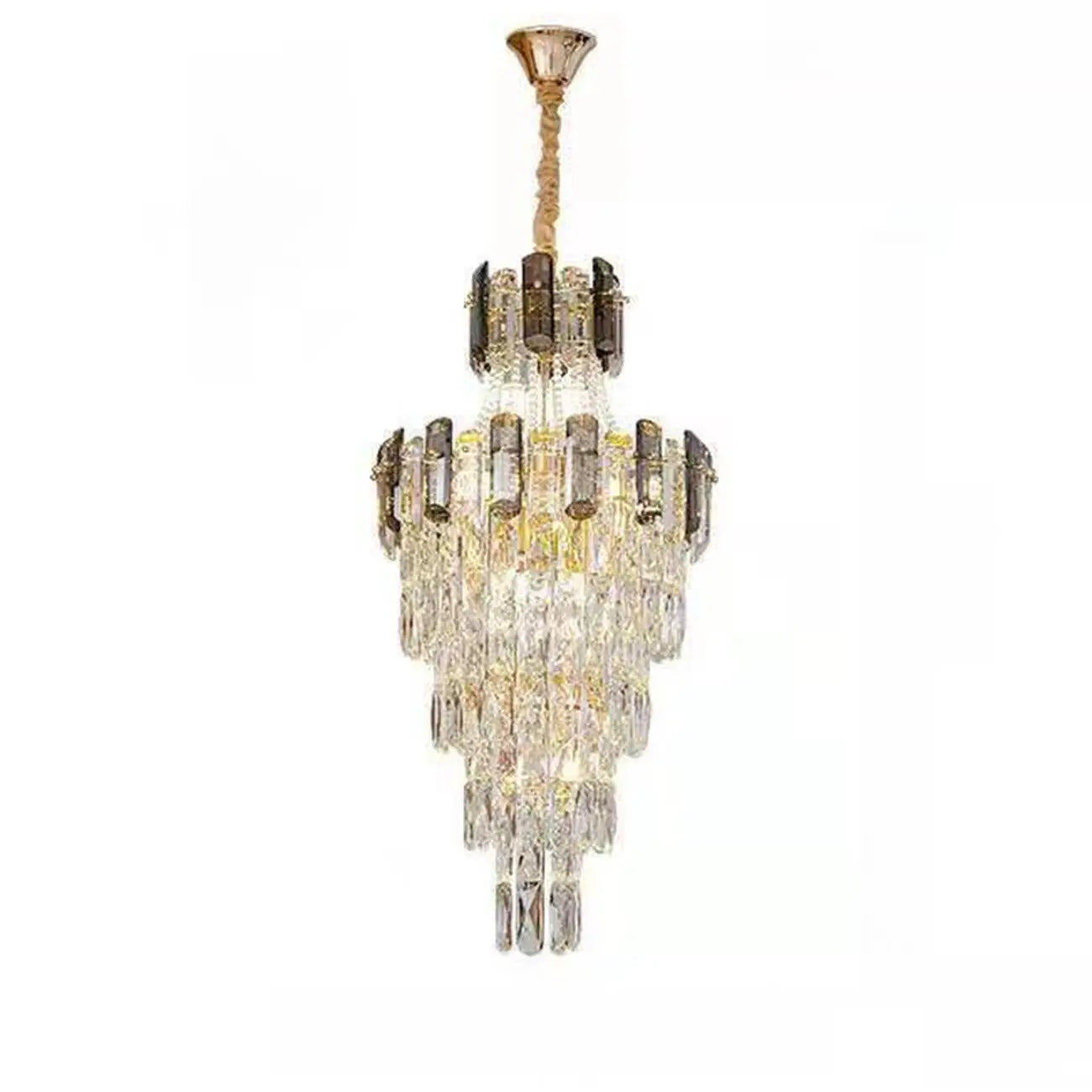 Lustre luxueux en cristal doré à long cascade