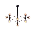 Lustre industriel noir à globe avec abat-jour en verre cognac