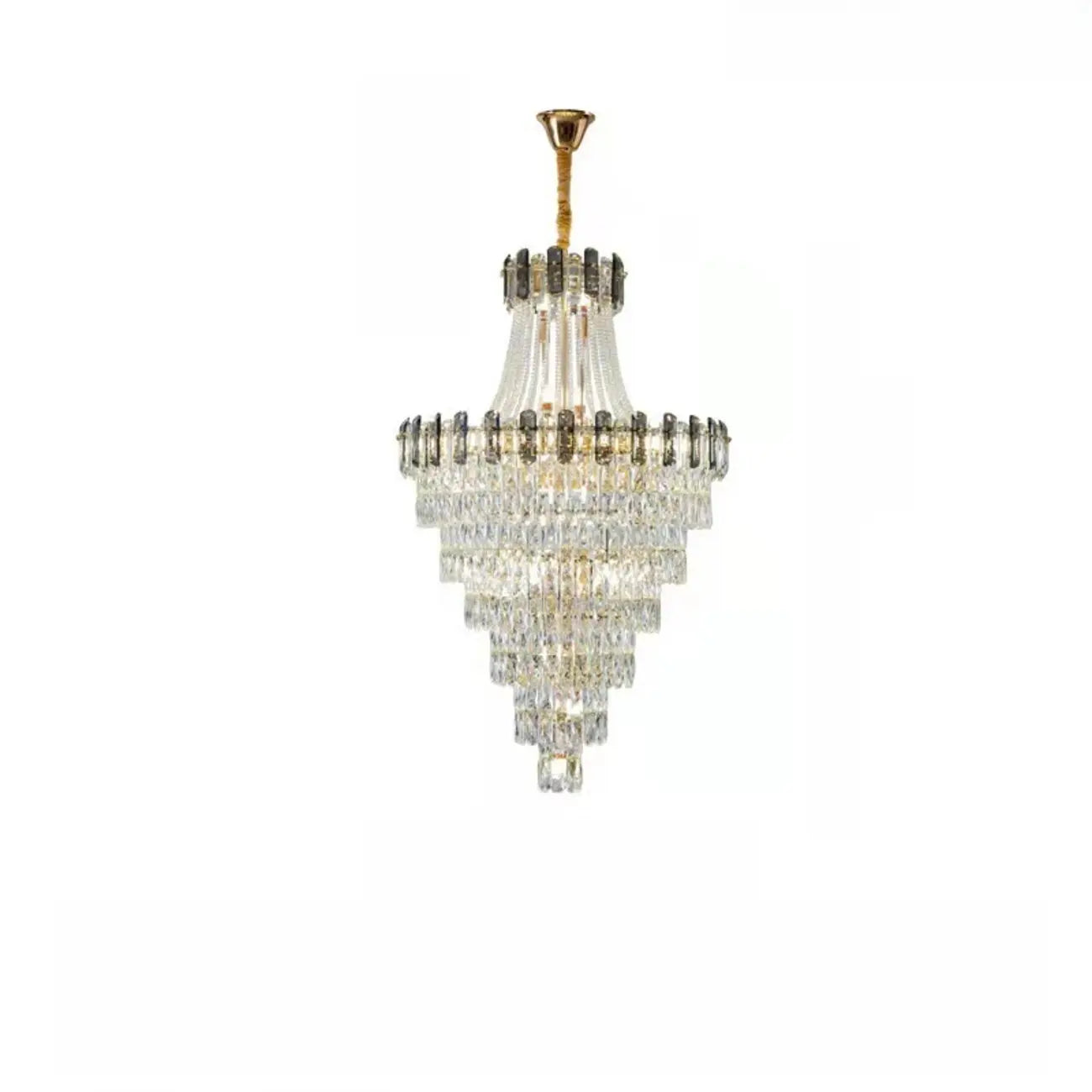 Lustre luxueux en cristal doré à long cascade