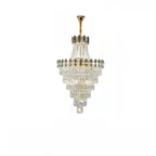 Lustre luxueux en cristal doré à long cascade