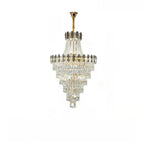 Lustre luxueux en cristal doré à long cascade