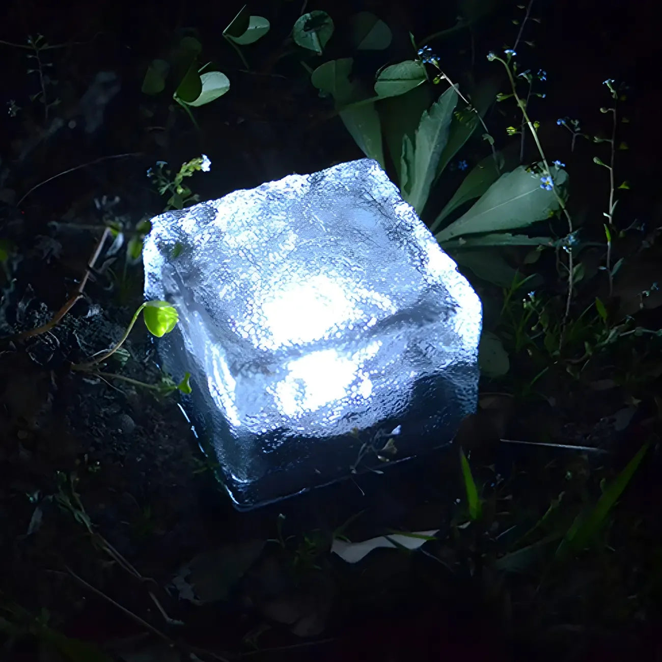 Sol LED moderne en verre transparent texturé effet bloc de glace pour jardin extérieur