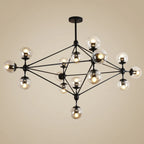 Lustre industriel noir à globe avec abat-jour en verre cognac
