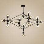 Lustre industriel noir à globe avec abat-jour en verre cognac