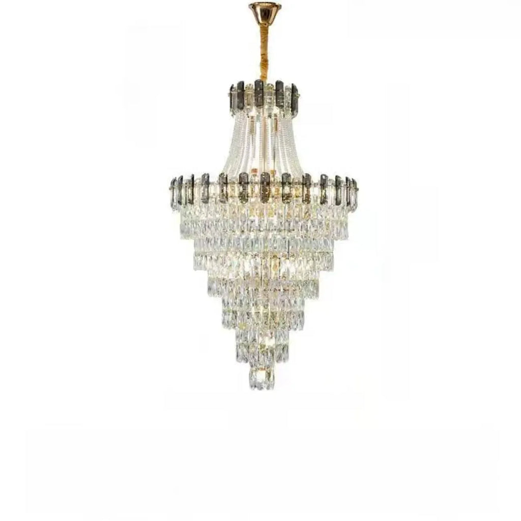 Lustre luxueux en cristal doré à long cascade