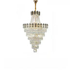 Lustre luxueux en cristal doré à long cascade