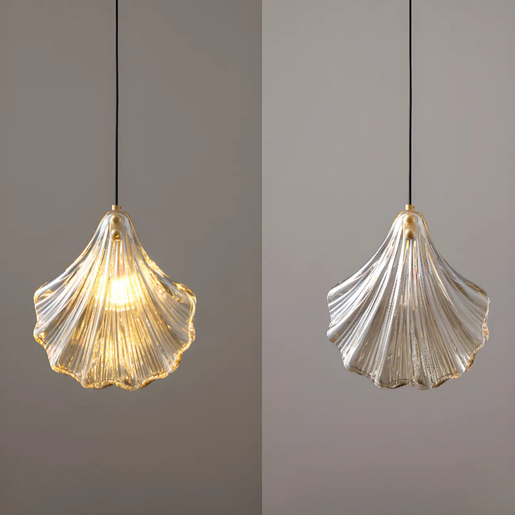 Suspension LED en verre transparent Ginkgo artistique pour salon