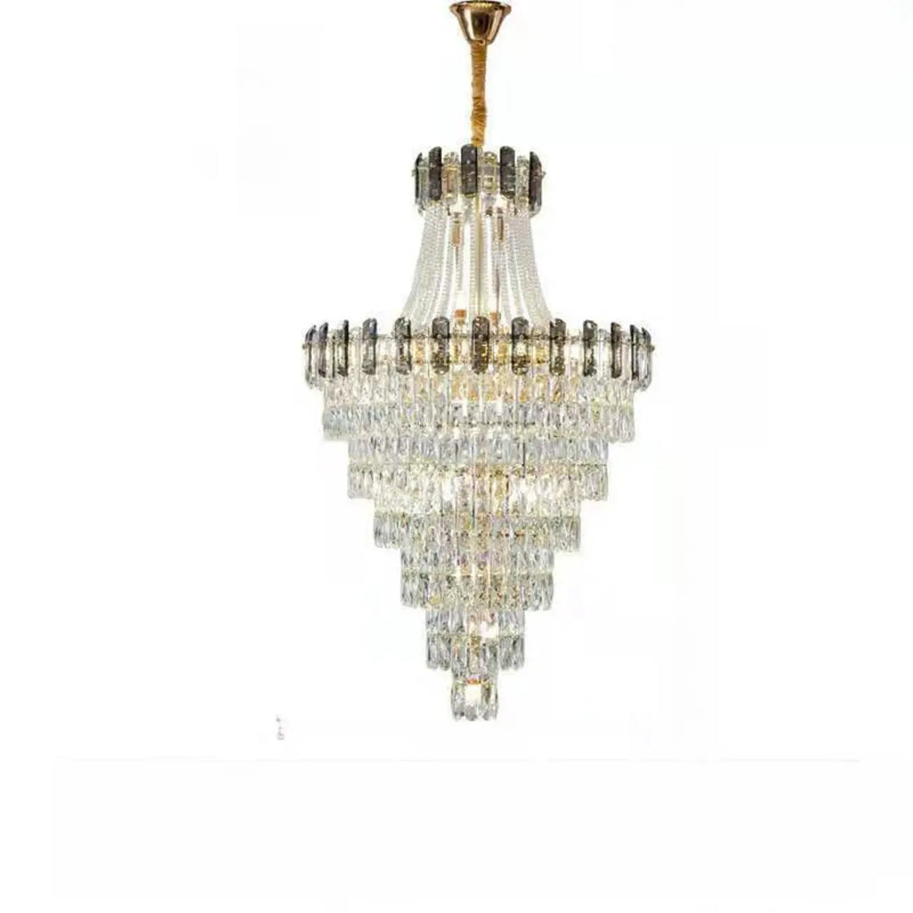 Lustre luxueux en cristal doré à long cascade